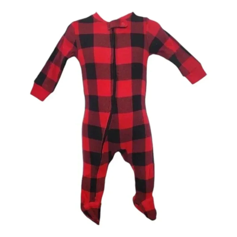 3-6 Month Baby Infant Red Buffalo Plaid Footed Onesie Christmas Holiday Winter